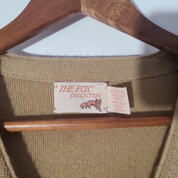 Vintage 80s The Fox Collection Biege Men's Cardigan Size Large Made in USA - Picture 3 of 4